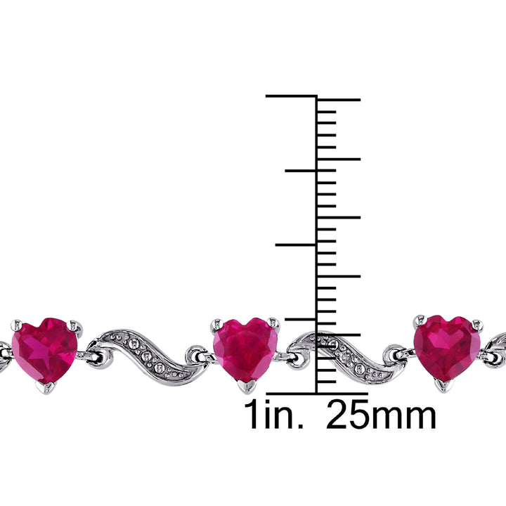 9.10 Carat (ctw) Lab-Created Ruby Heart Bracelet in Sterling Silver (7 Inches) Image 3