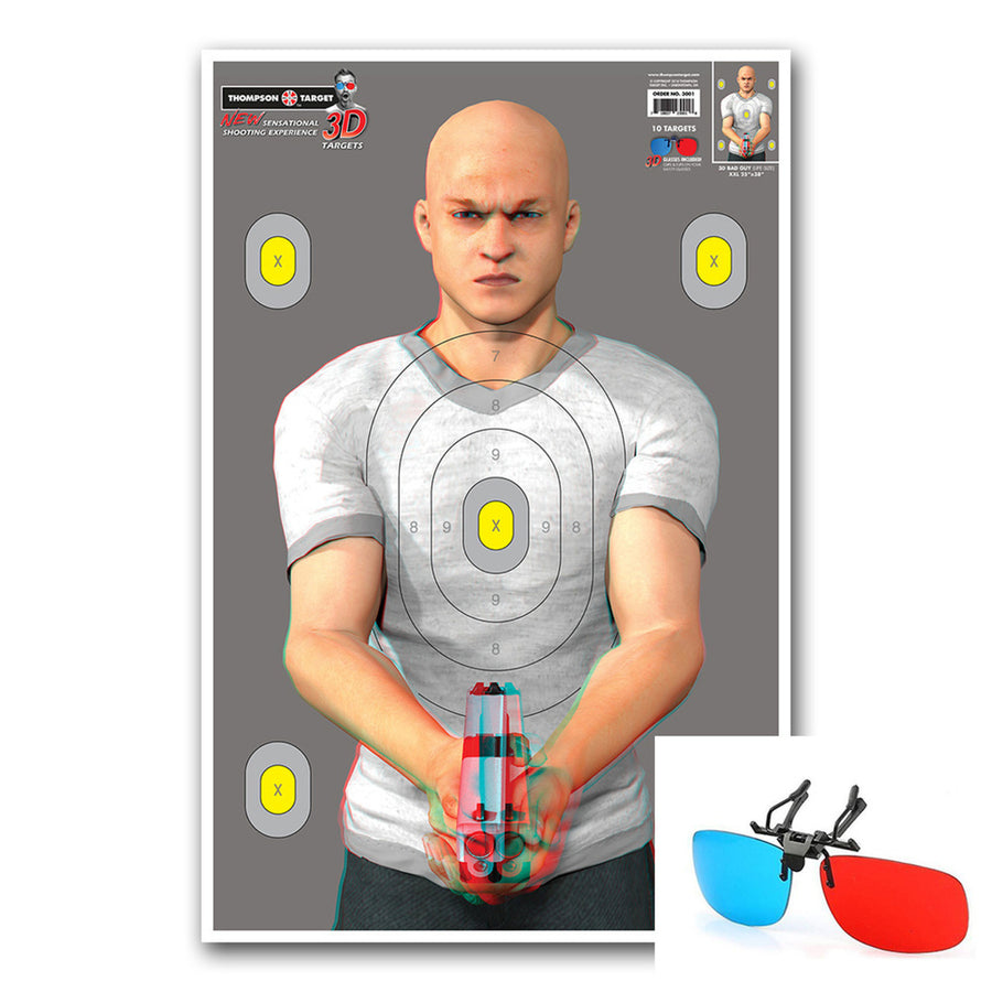 3D Bad Guy - Life Size 25"x38" 3D Paper Targets (10 Pack and Clip and Flip 3D Glasses) Image 1