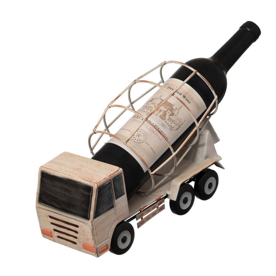 Decorative Rustic Metal White Single Bottle Cement Truck Wine Holder for Tabletop or Countertop Image 1