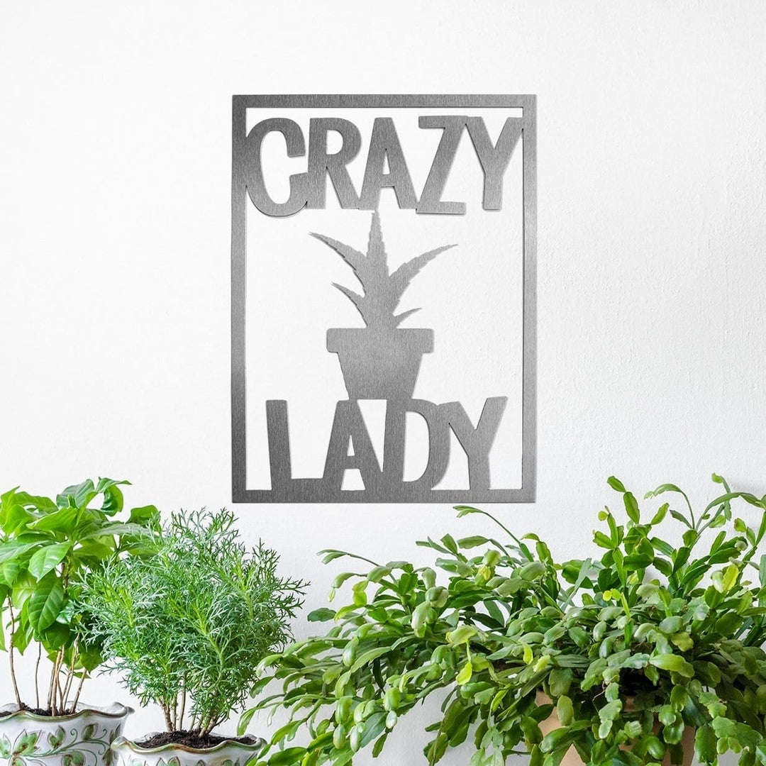 Crazy Lady - 2 Styles - Funny Cat or Plant Lady Hanging Metal Signs for Image 1