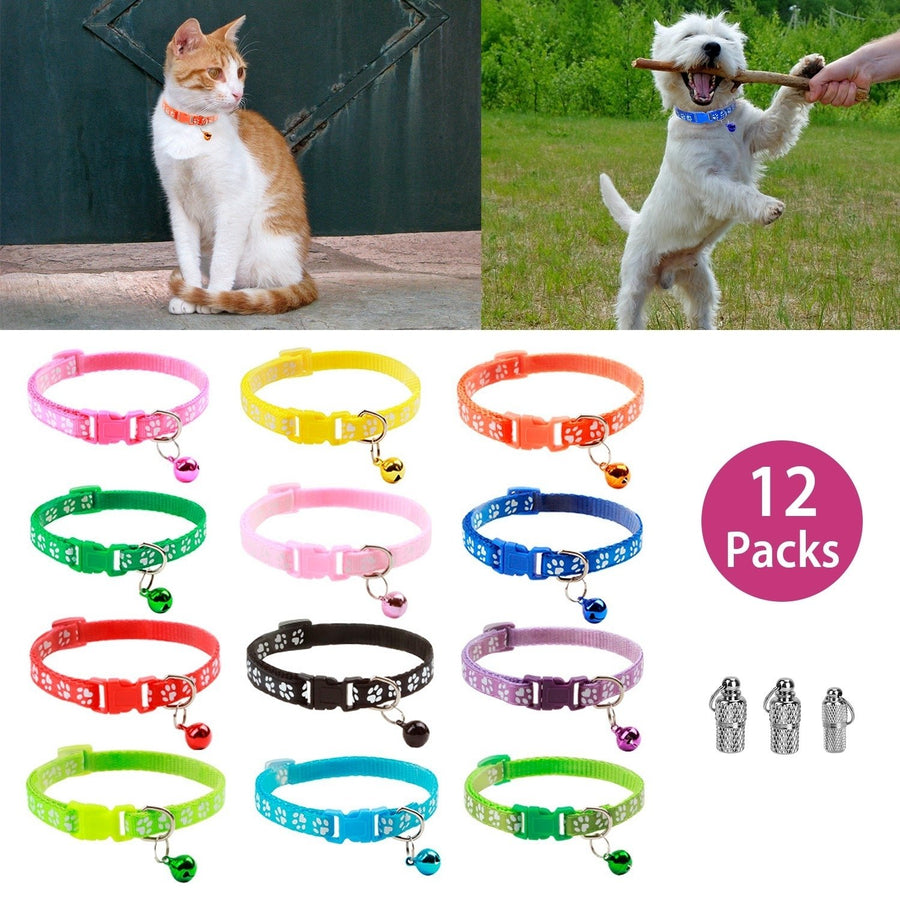 Adjustable Breakaway Cat Collar with Bell Name Tag 12 Colors Safe Buckle Image 1