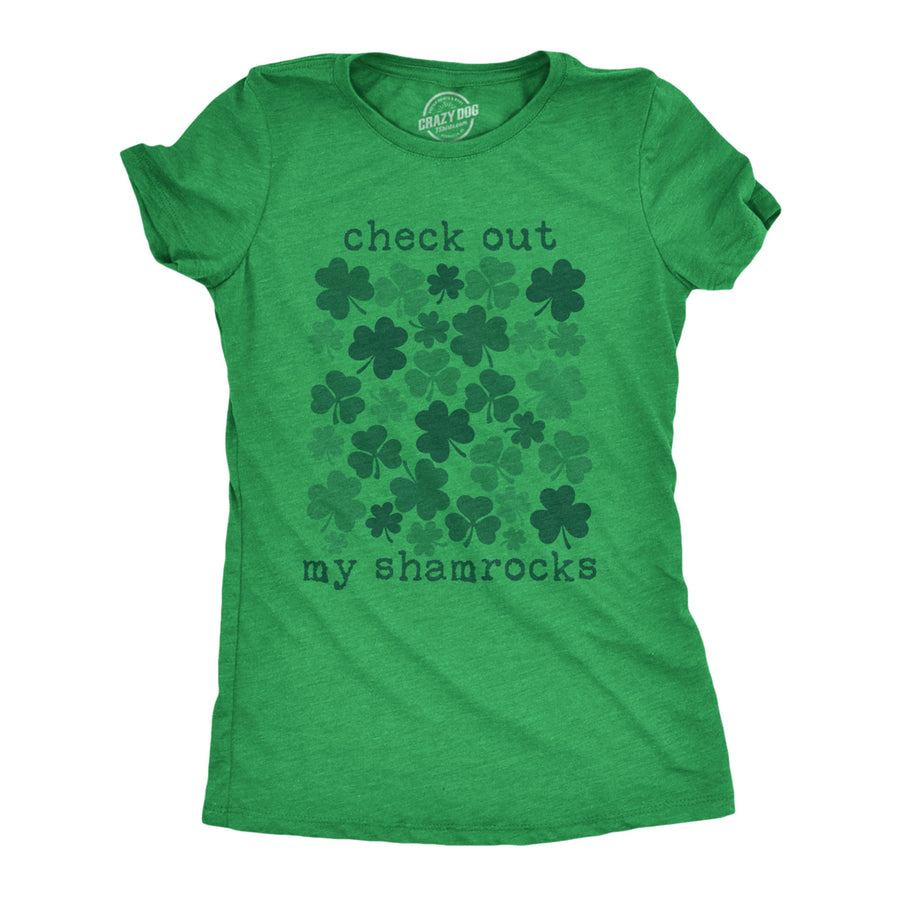 Womens Check Out My Shamrocks T Shirt Funny Saint Paddys Day Clover Graphic Tee For Ladies Image 1
