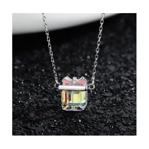 Austrian Crystal Bow square sugar necklace jewelrya popular and versatile gift lock with high sense Image 1