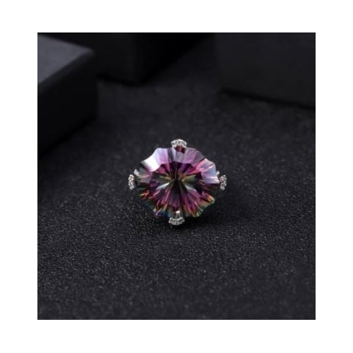Luxury shaped Caibao ring womens fashion high sense personality S925 silver inlaid colorful crystal ring Image 2