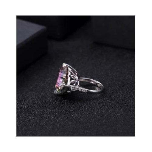 Luxury shaped Caibao ring womens fashion high sense personality S925 silver inlaid colorful crystal ring Image 3