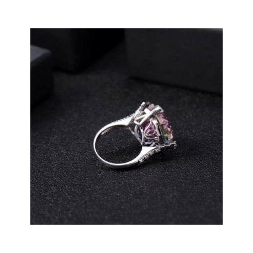 Luxury shaped Caibao ring womens fashion high sense personality S925 silver inlaid colorful crystal ring Image 4