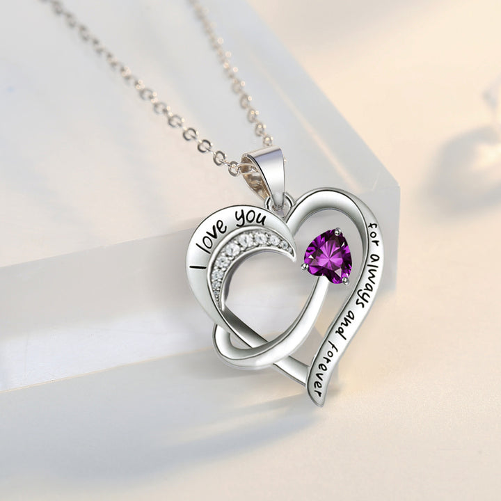 Women Jewelry Love CZ Diamond Heart  Engraved "I love you for always and forever" Pendant Necklace, Image 4