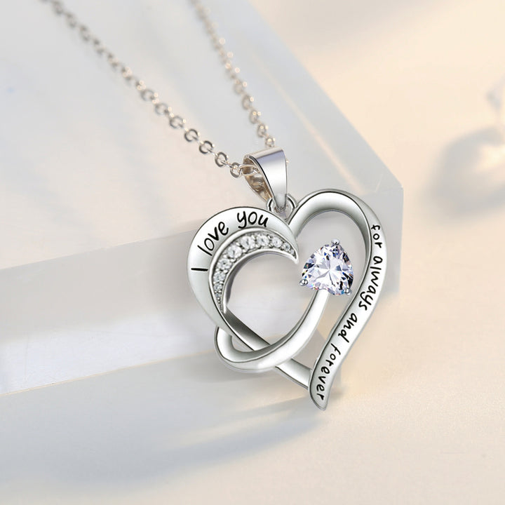 Women Jewelry Love CZ Diamond Heart  Engraved "I love you for always and forever" Pendant Necklace, Image 8