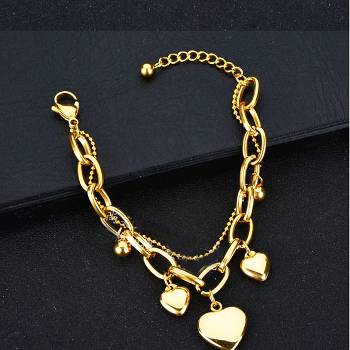 Women Jewelry Gold Filled Tarnish Free Heart Charm Multichain Bracelet Image 3