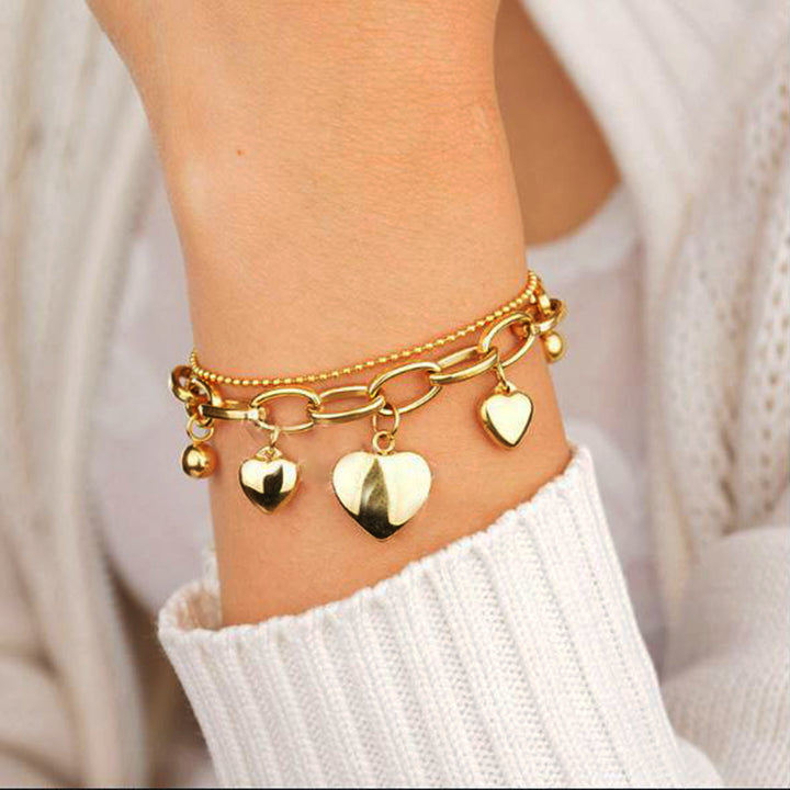 Women Jewelry Gold Filled Tarnish Free Heart Charm Multichain Bracelet Image 4