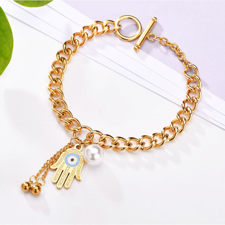 Women Gold Filled Good Luck Evil Eye Hand CharmHamsa Hand Bracelet Jewelry Protection Gift Image 1