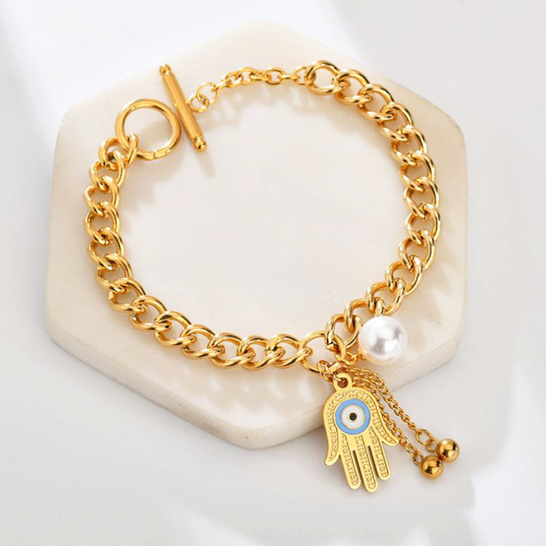 Women Gold Filled Good Luck Evil Eye Hand CharmHamsa Hand Bracelet Jewelry Protection Gift Image 2