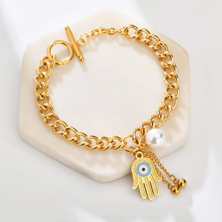 Women Gold Filled Good Luck Evil Eye Hand CharmHamsa Hand Bracelet Jewelry Protection Gift Image 2