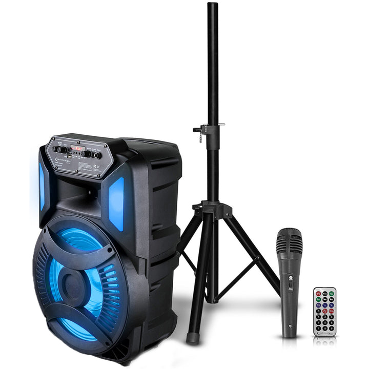 Technical Pro Rechargeable 1200 Watts 12" Bluetooth LED Speaker w/ FM RadioLED WooferSD/USB InputsWired Mic and Remote Image 1