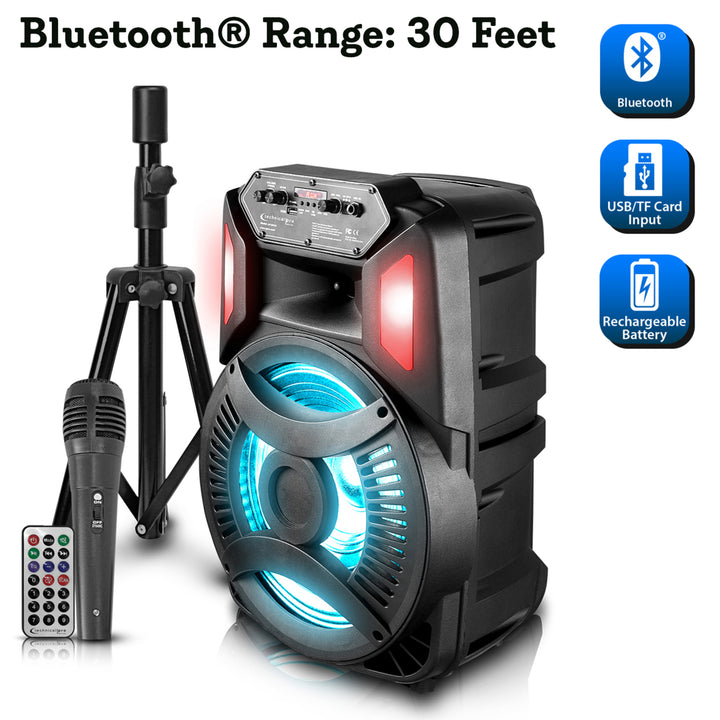 Technical Pro Rechargeable 1200 Watts 12" Bluetooth LED Speaker w/ FM RadioLED WooferSD/USB InputsWired Mic and Remote Image 3