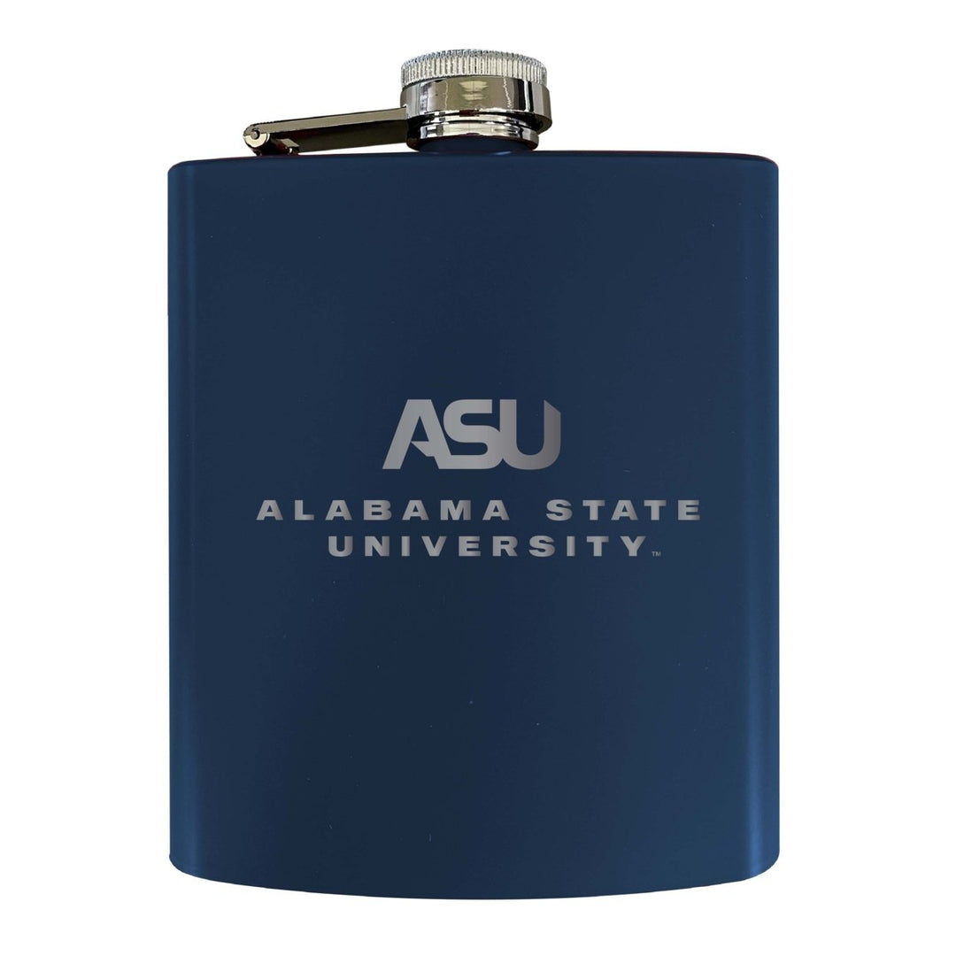 Alabama State University Stainless Steel Etched Flask 7 oz - Officially Licensed Choose Your Color Matte Finish Image 2