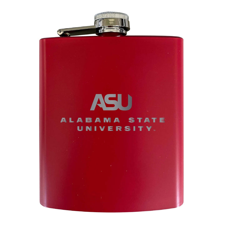 Alabama State University Stainless Steel Etched Flask 7 oz - Officially Licensed Choose Your Color Matte Finish Image 3