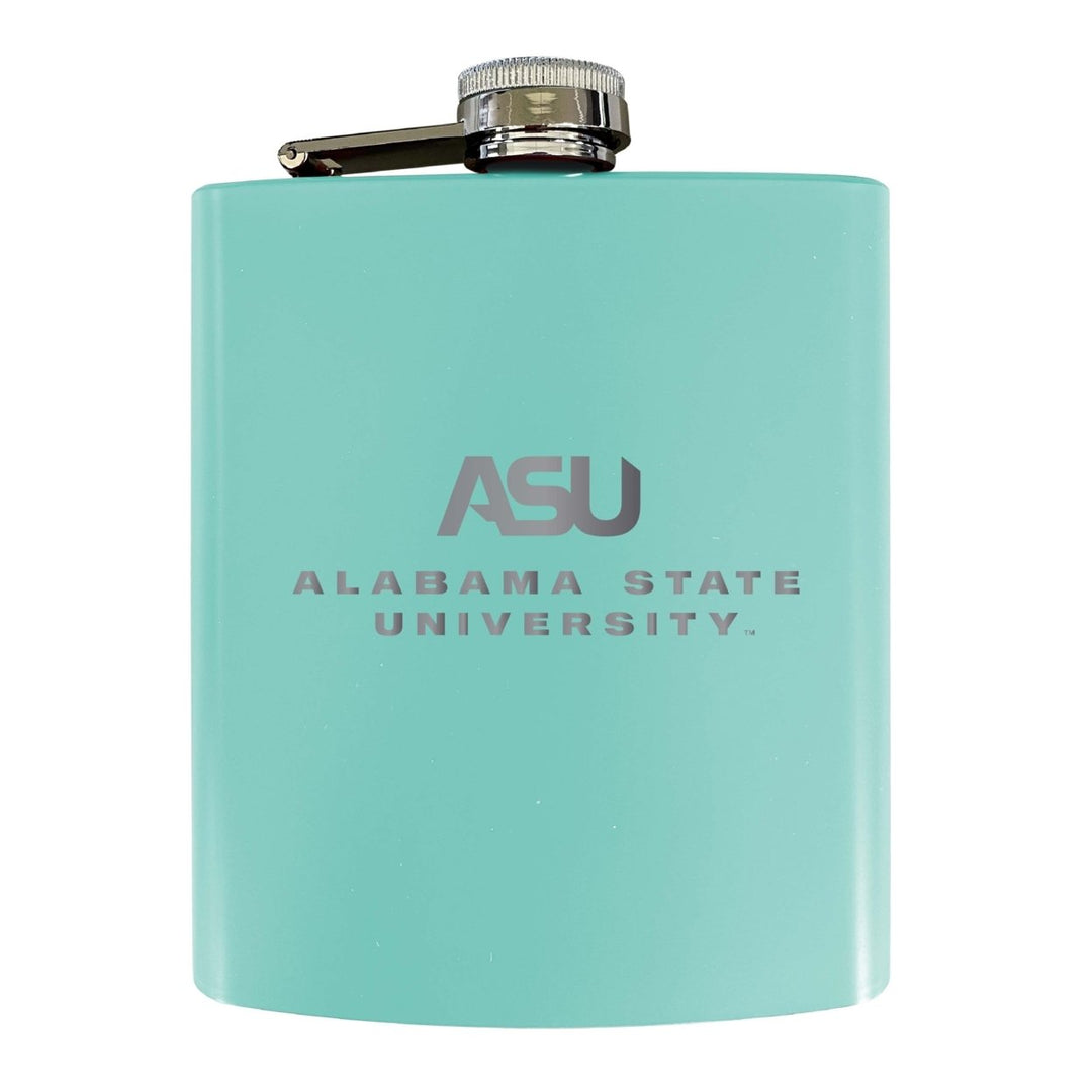 Alabama State University Stainless Steel Etched Flask 7 oz - Officially Licensed Choose Your Color Matte Finish Image 1