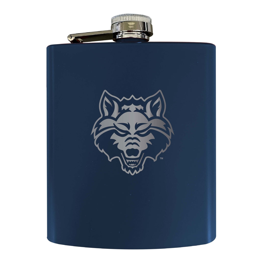 Arkansas State Stainless Steel Etched Flask 7 oz - Officially Licensed Choose Your Color Matte Finish Image 2