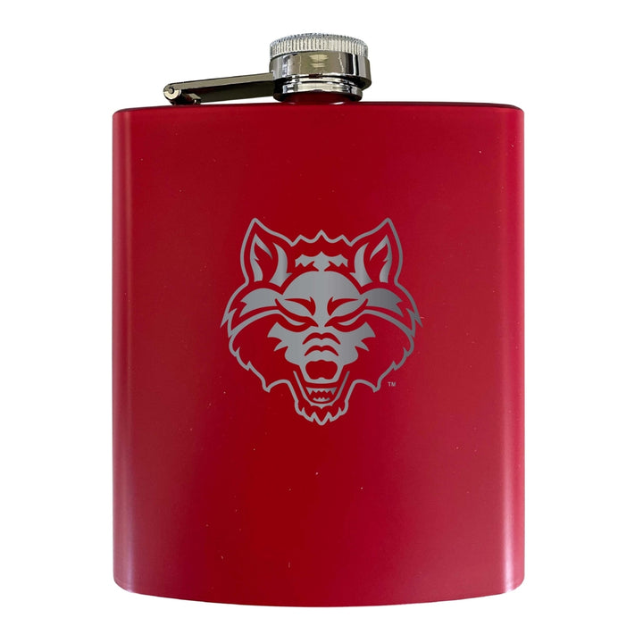 Arkansas State Stainless Steel Etched Flask 7 oz - Officially Licensed Choose Your Color Matte Finish Image 3