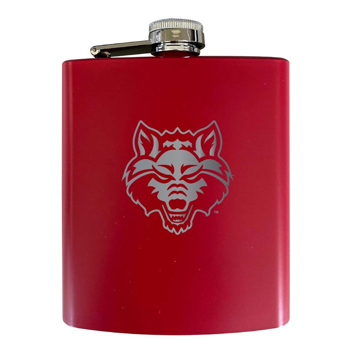 Arkansas State Stainless Steel Etched Flask 7 oz - Officially Licensed Choose Your Color Matte Finish Image 1