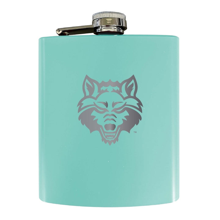 Arkansas State Stainless Steel Etched Flask 7 oz - Officially Licensed Choose Your Color Matte Finish Image 1