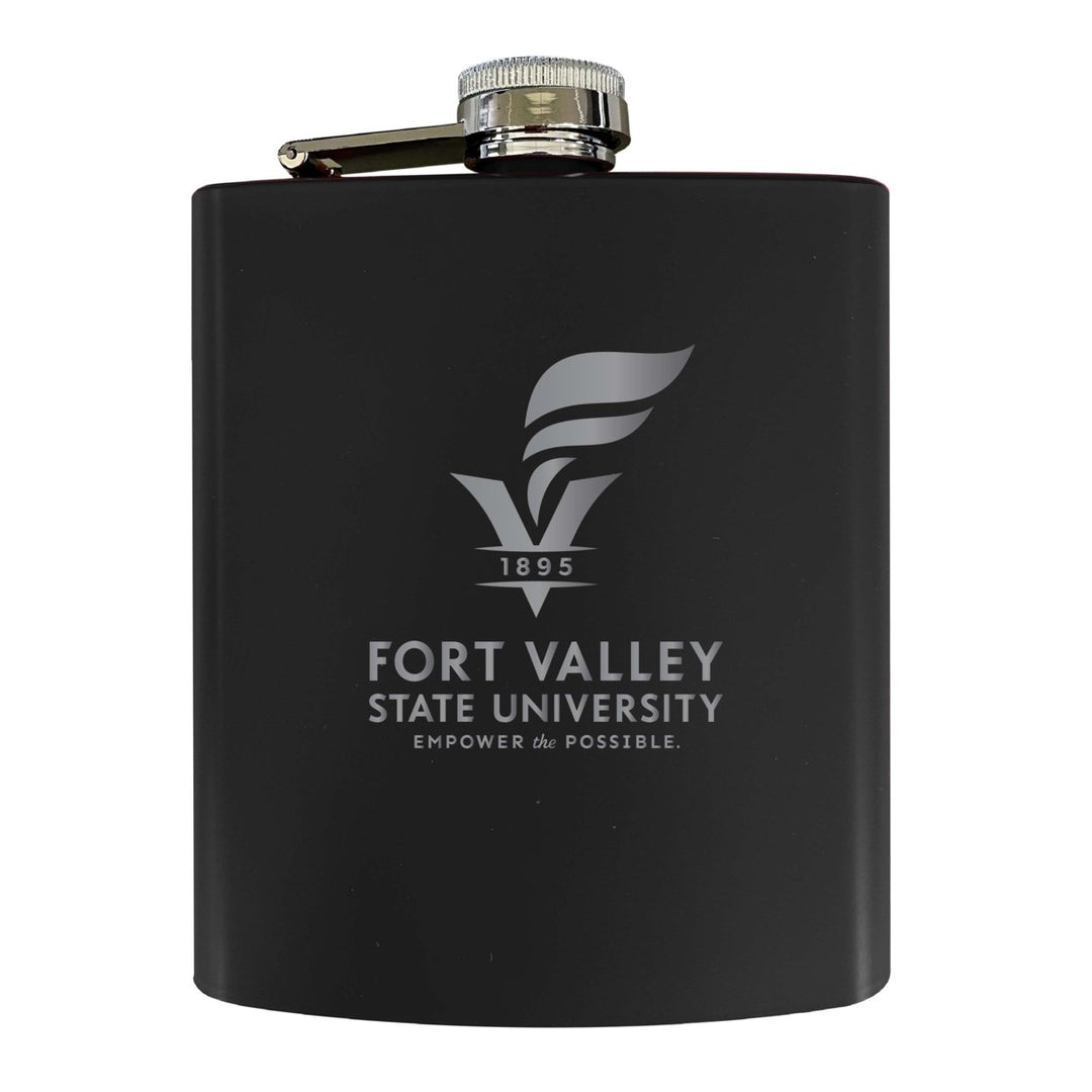 Fort Valley State University Stainless Steel Etched Flask 7 oz - Officially LicensedChoose Your ColorMatte Finish Image 1