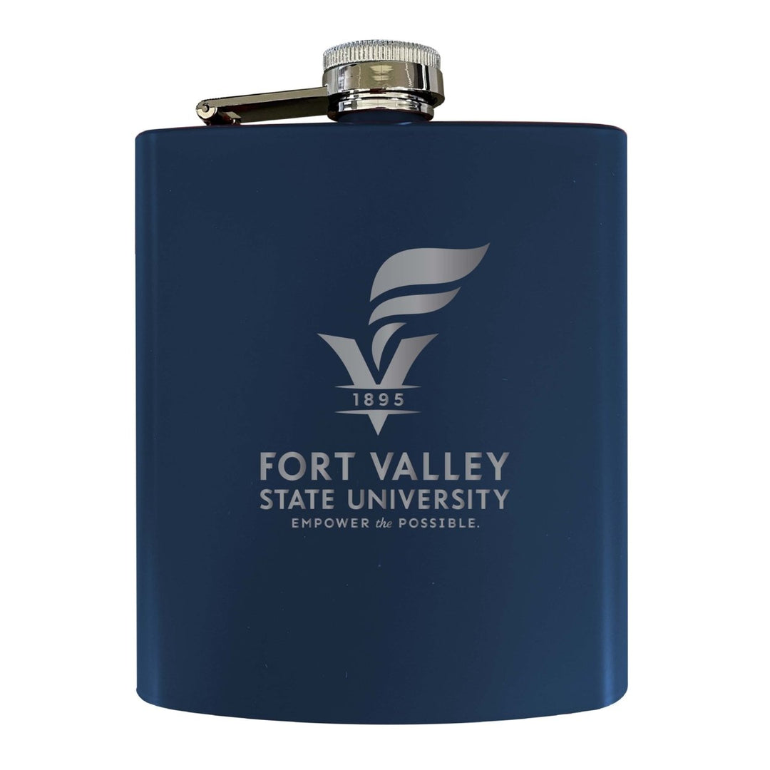 Fort Valley State University Stainless Steel Etched Flask 7 oz - Officially Licensed Choose Your Color Matte Finish Image 1