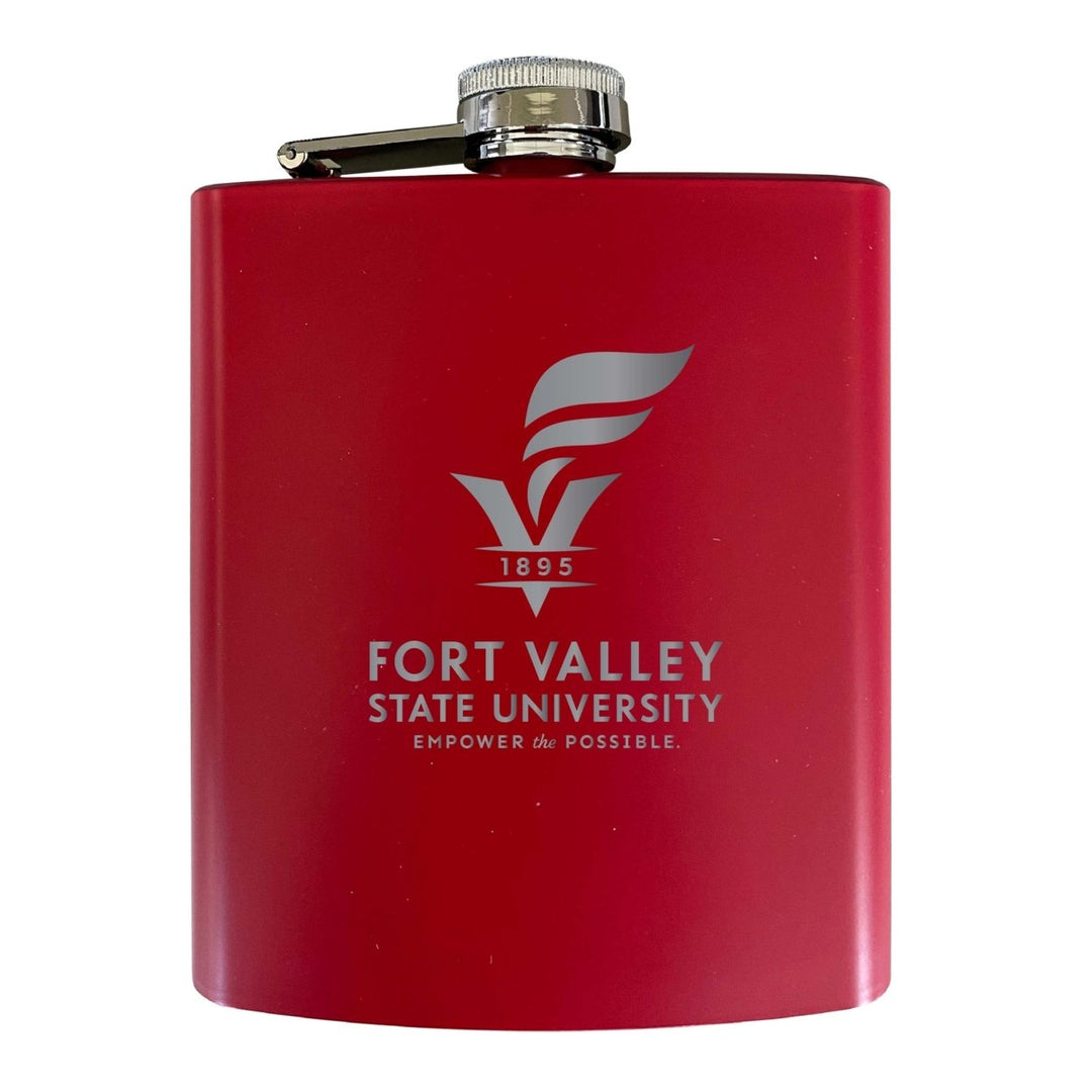 Fort Valley State University Stainless Steel Etched Flask 7 oz - Officially Licensed Choose Your Color Matte Finish Image 1