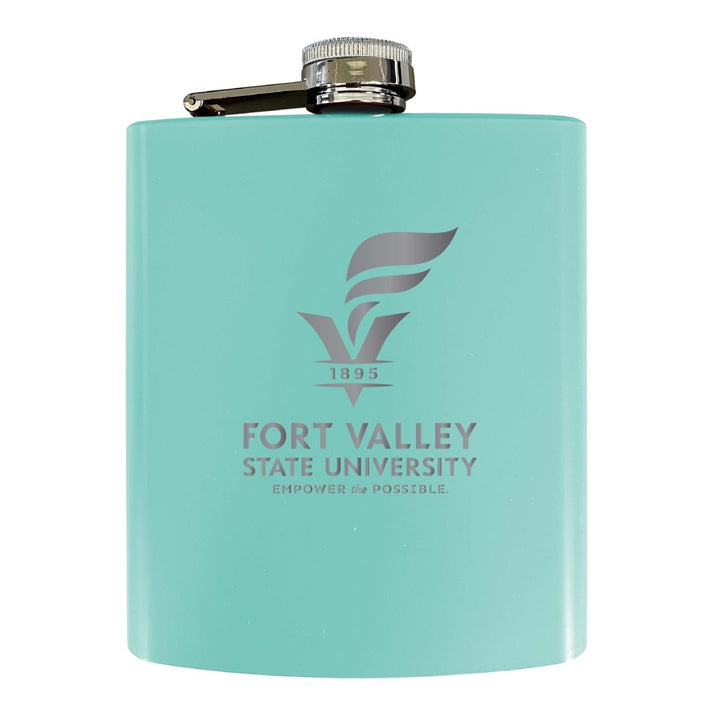 Fort Valley State University Stainless Steel Etched Flask 7 oz - Officially Licensed Choose Your Color Matte Finish Image 1