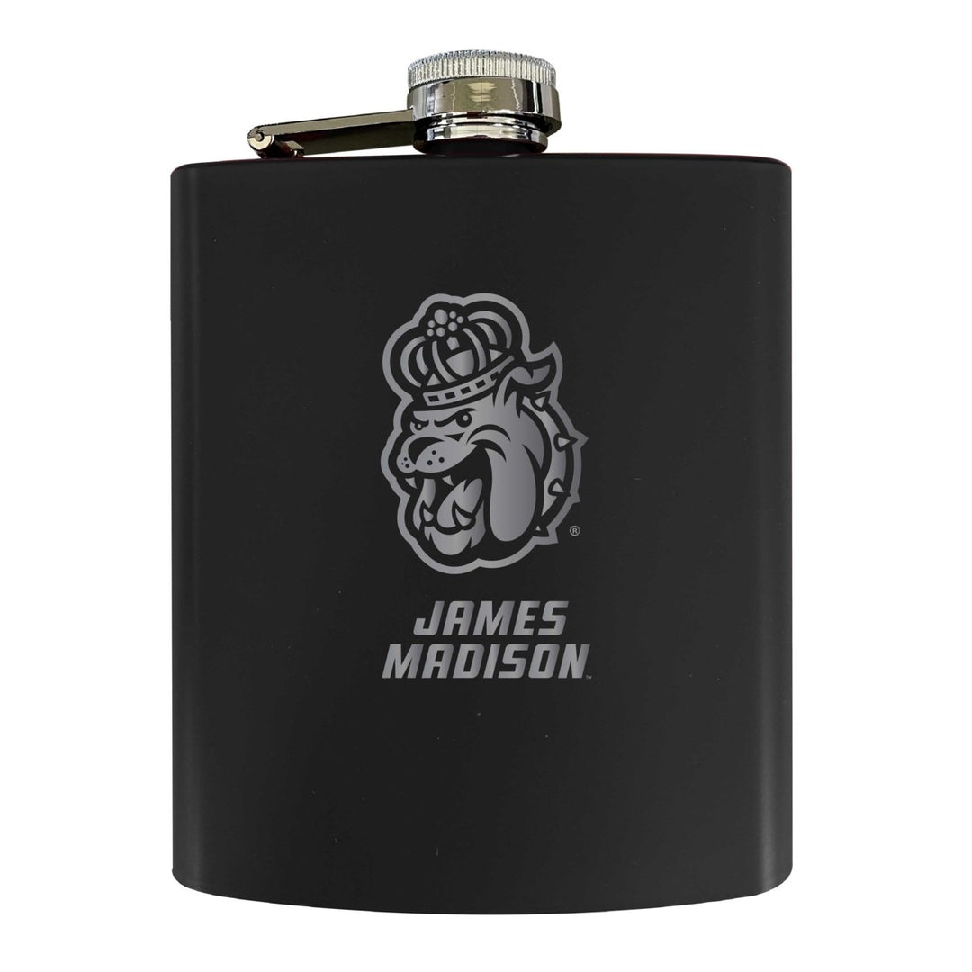 James Madison Dukes Stainless Steel Etched Flask 7 oz - Officially Licensed Choose Your Color Matte Finish Image 1