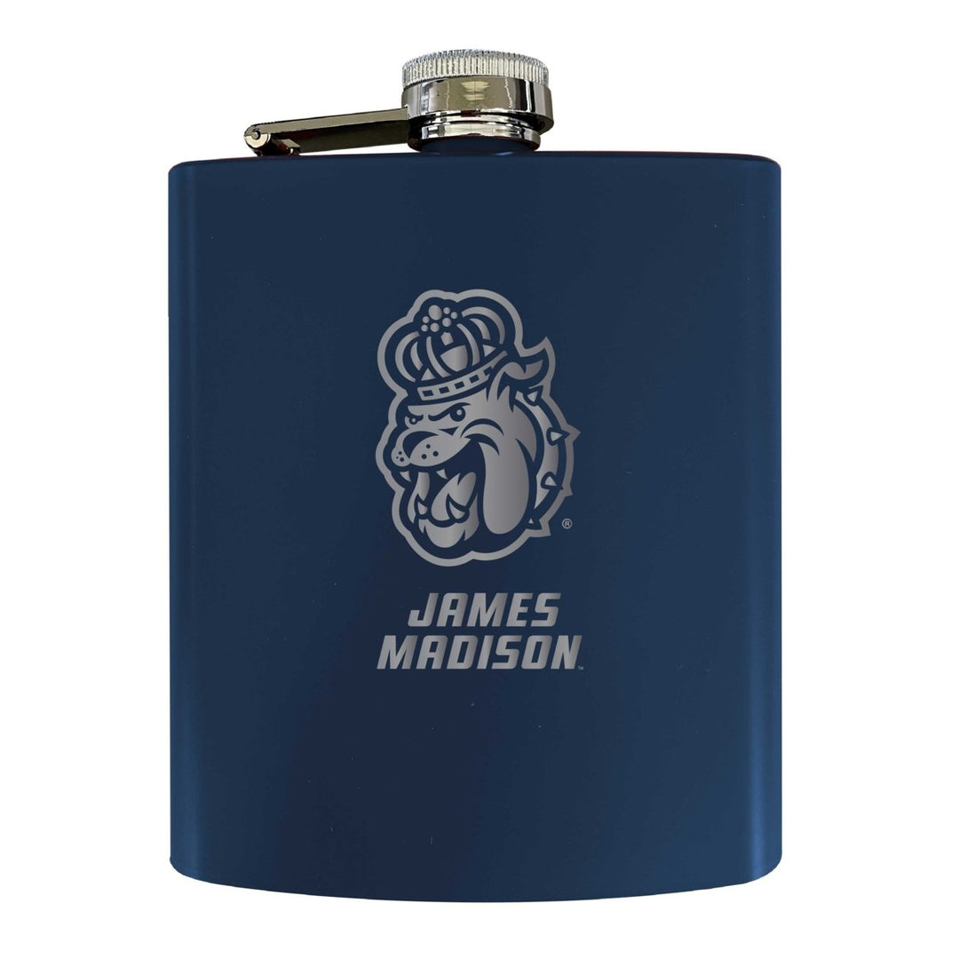 James Madison Dukes Stainless Steel Etched Flask 7 oz - Officially Licensed Choose Your Color Matte Finish Image 2