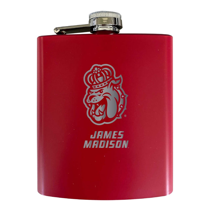 James Madison Dukes Stainless Steel Etched Flask 7 oz - Officially Licensed Choose Your Color Matte Finish Image 3