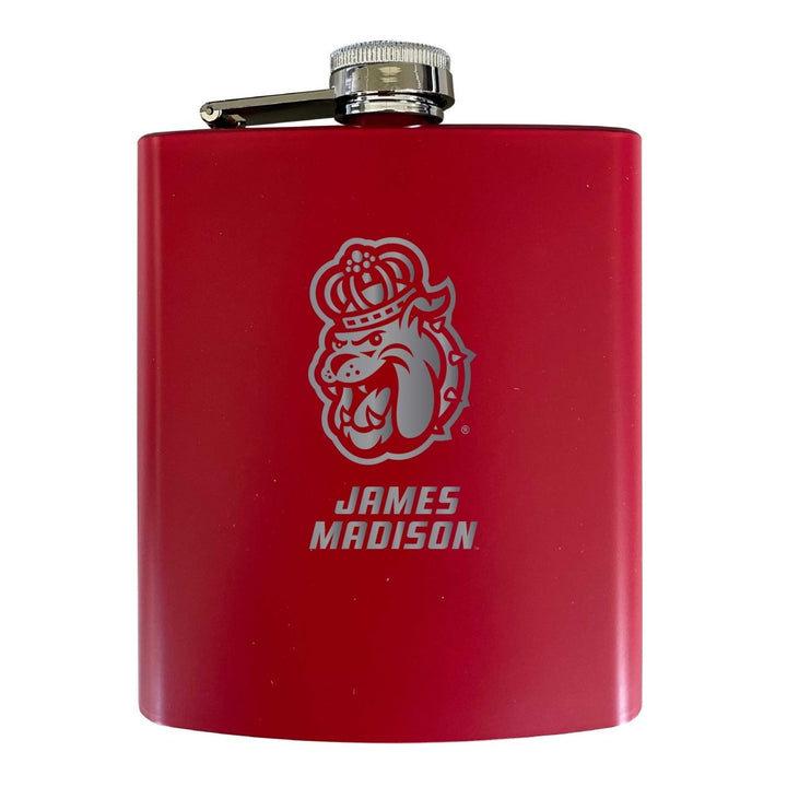 James Madison Dukes Stainless Steel Etched Flask 7 oz - Officially Licensed Choose Your Color Matte Finish Image 1