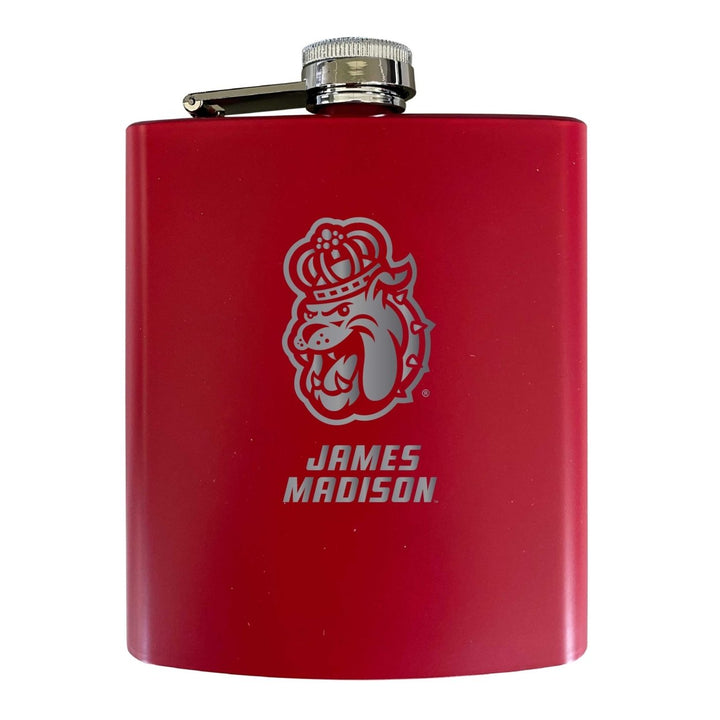 James Madison Dukes Stainless Steel Etched Flask 7 oz - Officially LicensedChoose Your ColorMatte Finish Image 1