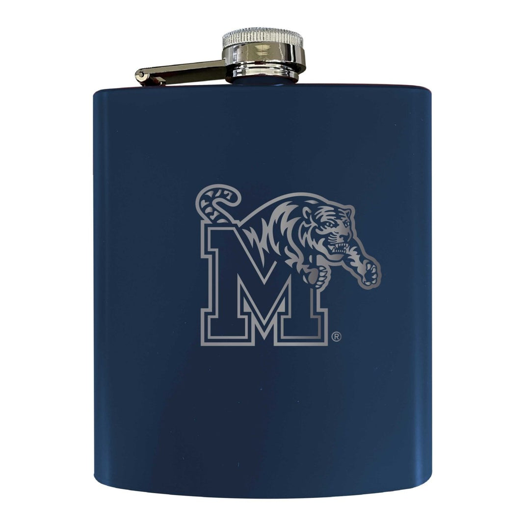 Memphis Tigers Stainless Steel Etched Flask 7 oz - Officially Licensed Choose Your Color Matte Finish Image 2