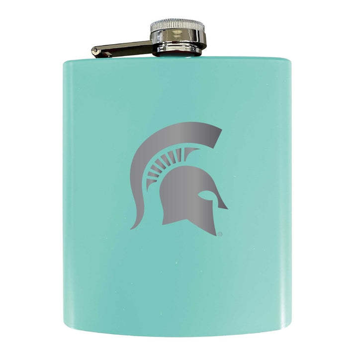 Michigan State Spartans Stainless Steel Etched Flask 7 oz - Officially Licensed Choose Your Color Matte Finish Image 1