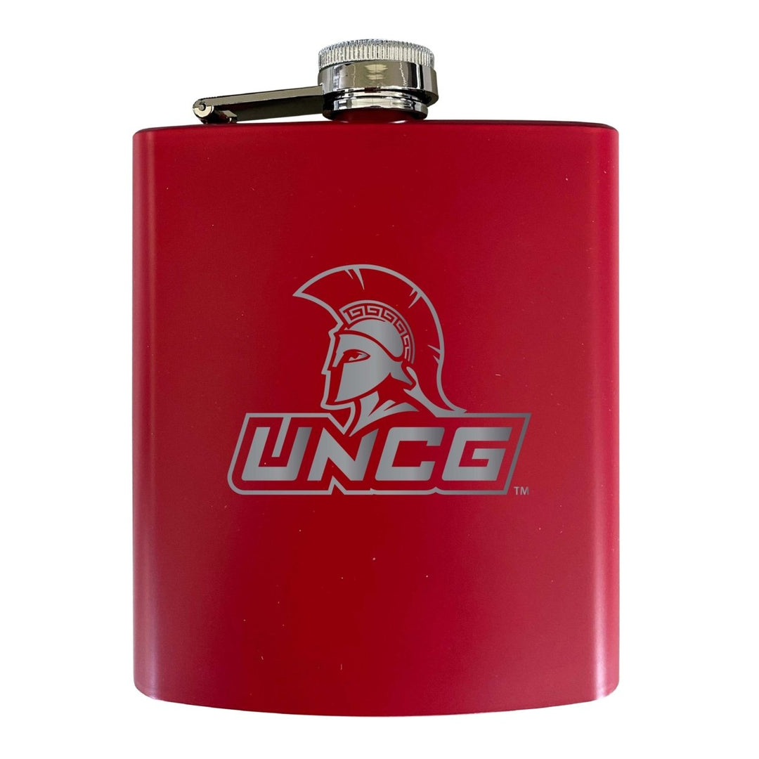 North Carolina Greensboro Spartans Stainless Steel Etched Flask 7 oz - Officially Licensed Choose Your Color Matte Image 3