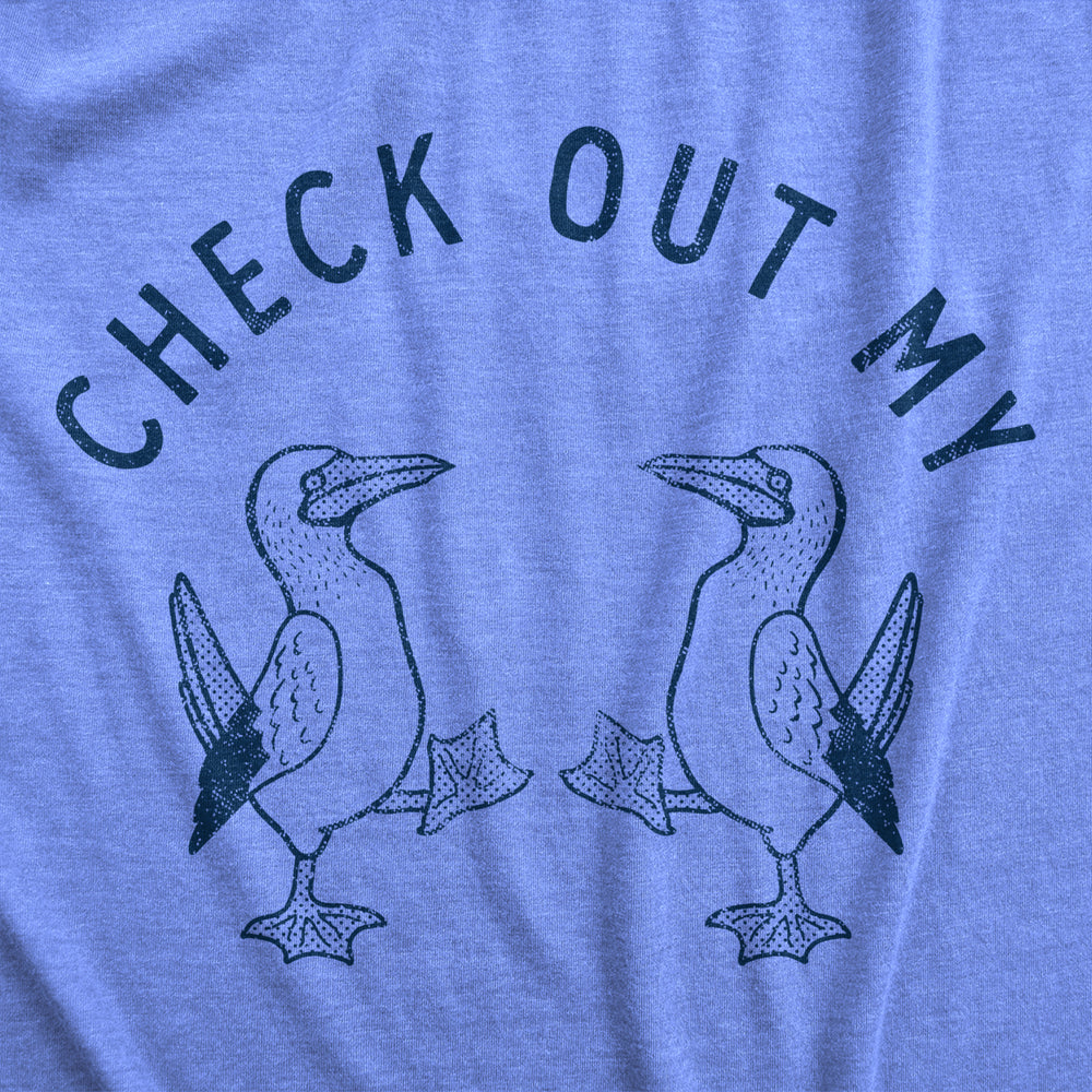 Womens Check Out My Boobies T Shirt Funny Sarcastic Blue Footed Boobies Novelty Tee For Ladies Image 2