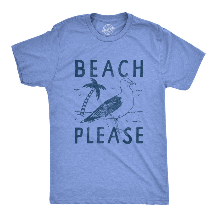 Mens Beach Please T Shirt Funny Sarcastic Tropical Seagull Graphic Novelty Tee For Guys Image 1