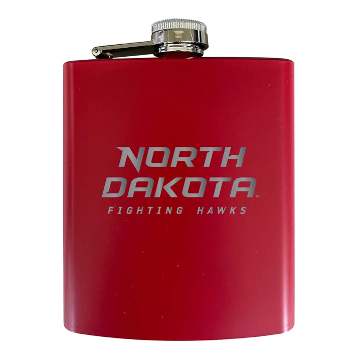 North Dakota Fighting Hawks Stainless Steel Etched Flask 7 oz - Officially Licensed Choose Your Color Matte Finish Image 3