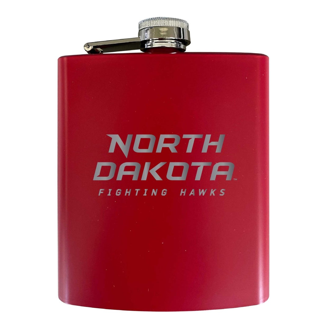 North Dakota Fighting Hawks Stainless Steel Etched Flask 7 oz - Officially Licensed Choose Your Color Matte Finish Image 1