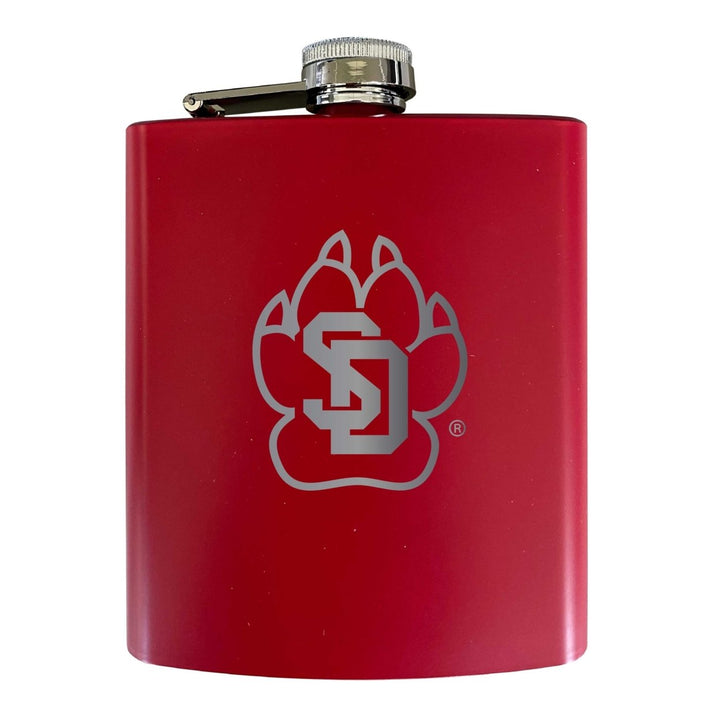 South Dakota Coyotes Stainless Steel Etched Flask 7 oz - Officially Licensed Choose Your Color Matte Finish Image 1