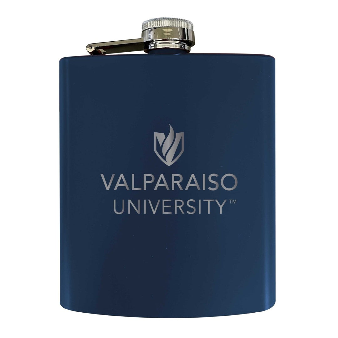 Valparaiso University Stainless Steel Etched Flask 7 oz - Officially Licensed Choose Your Color Matte Finish Image 1