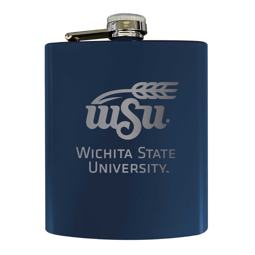 Wichita State Shockers Stainless Steel Etched Flask 7 oz - Officially Licensed Choose Your Color Matte Finish Image 2