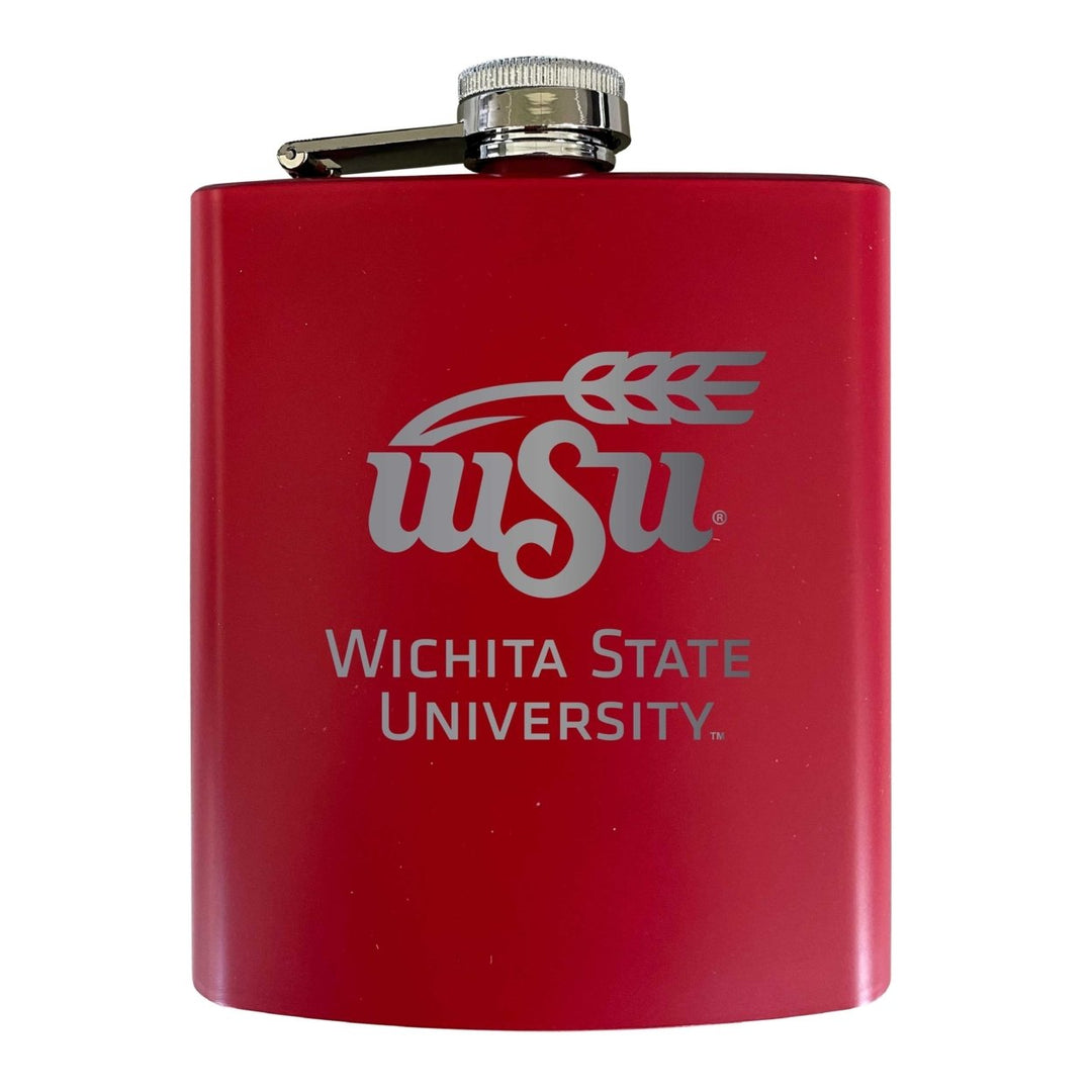 Wichita State Shockers Stainless Steel Etched Flask 7 oz - Officially Licensed Choose Your Color Matte Finish Image 1