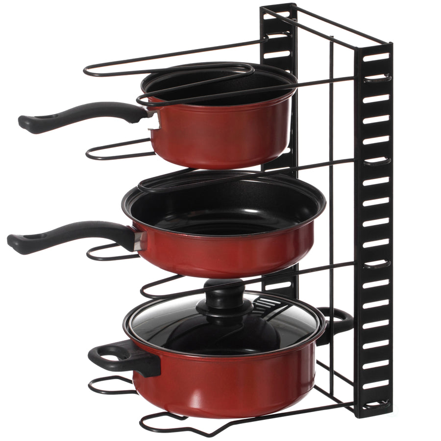 Black Iron Pan Organizer 8 Adjustable Tiers, Kitchen Pans and Pot Organizer Image 1