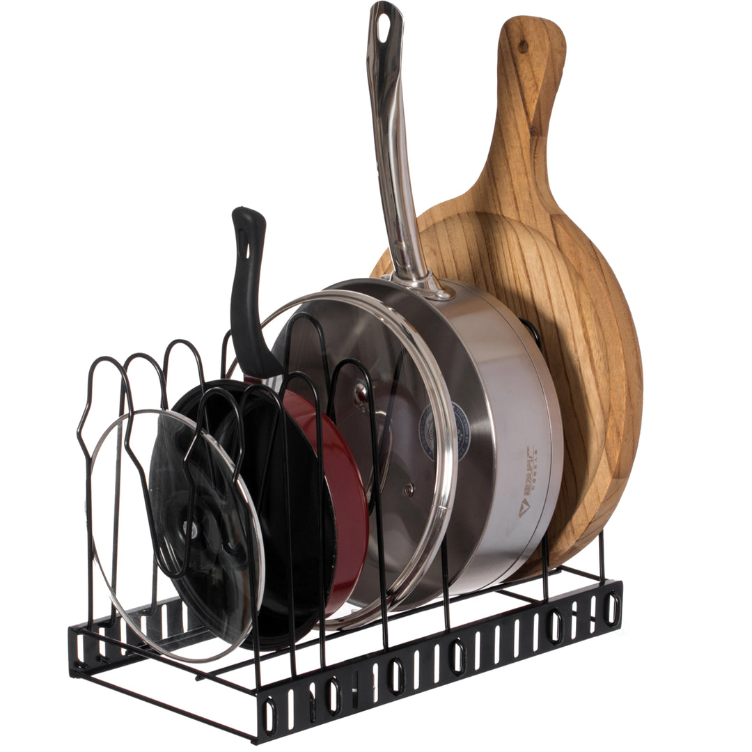 Black Iron Pan Organizer 8 Adjustable Tiers, Kitchen Pans and Pot Organizer Image 4