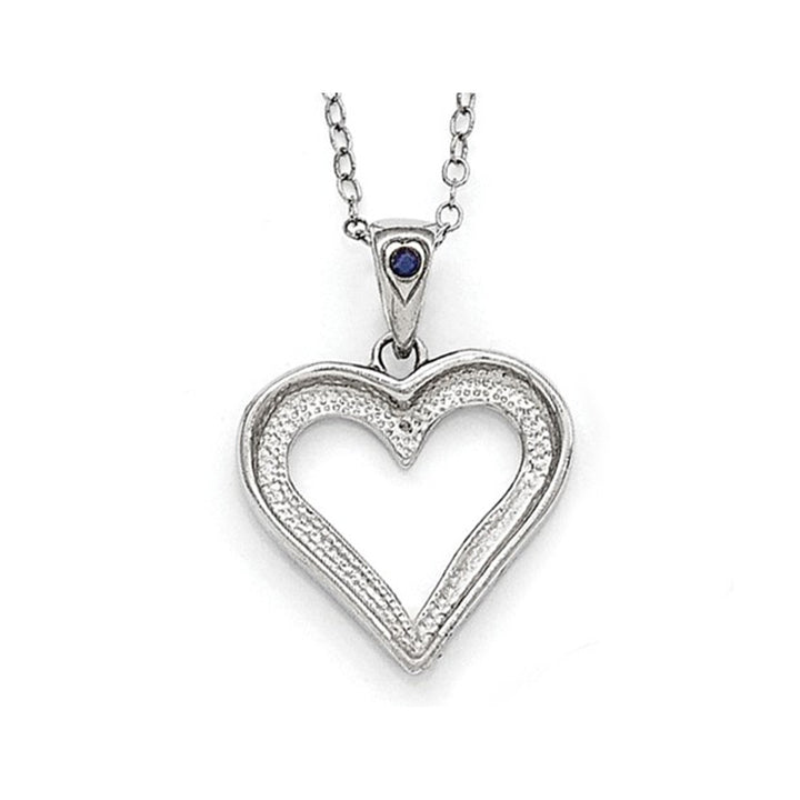 Natural Accent Blue Sapphire and Accent Diamond Heart Pendant Necklace in Sterling Silver with Chain Image 3