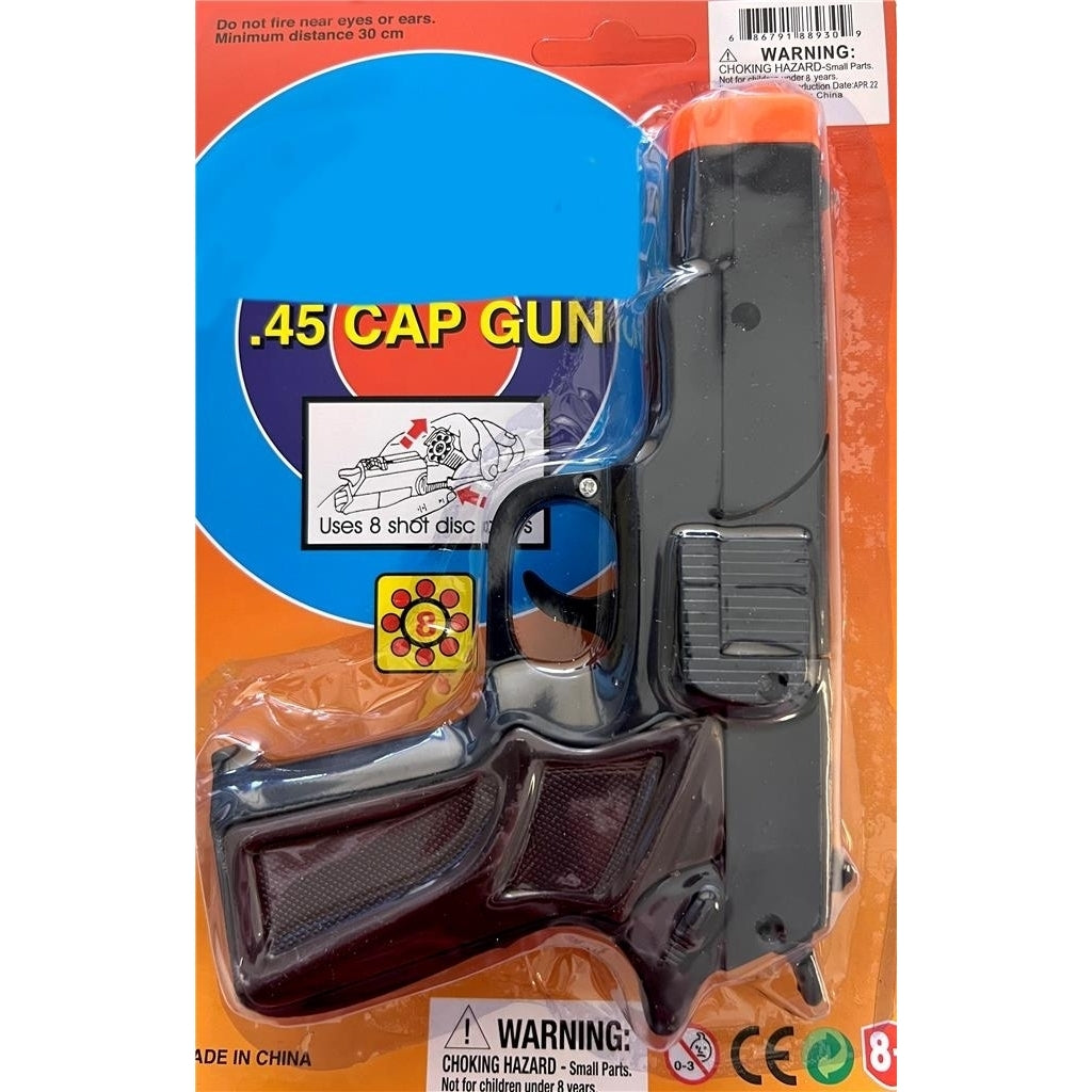 BLACK 45 MAG PLASTIC 8 SHOT CAP GUN PISTOL  play toy guns TY345  PROP Image 1
